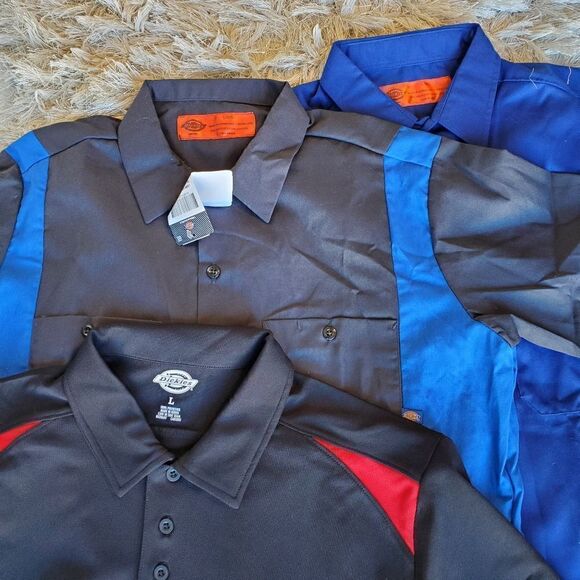 DICKIES Button Down Shirt Short Sleeve Size Large Work Shirt Lot of 3 - Picture 2 of 7